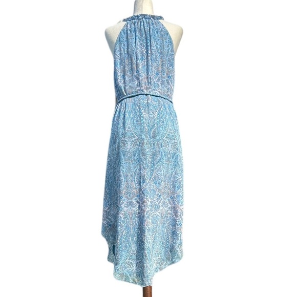 Ramy Brook Paisley Jolie  Blue Asym Hem Ruffle Neck Keyhole Midi Dress Sz. Small - Picture 6 of 7